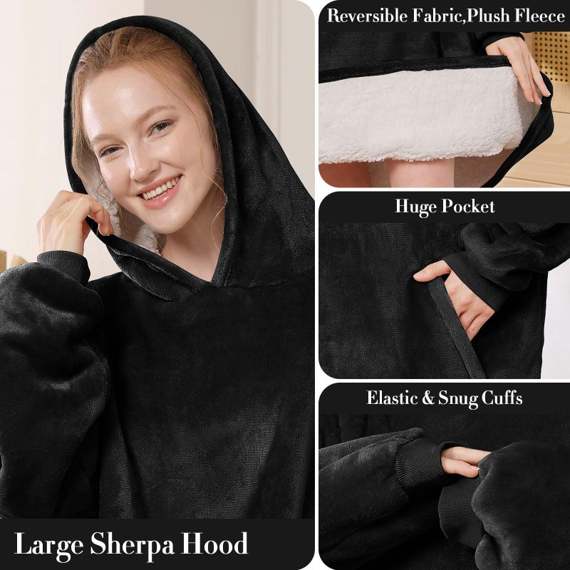 LetsFunny Blanket Hoodie,Oversized Wearable Sherpa Fleece Blanket Sweatshirt,Super Soft Warm Cozy with Giant Pocket,Gifts for Women Men Adults Teenagers Kids, One Size Fits All - Image 4